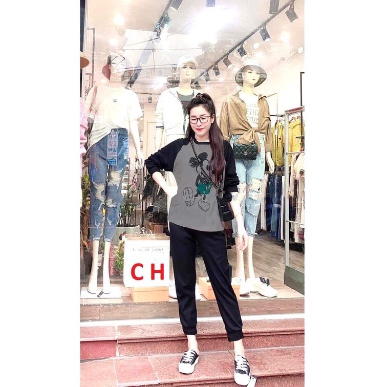 Bộ thu đông nữ dài tay hình micky đáng yêu