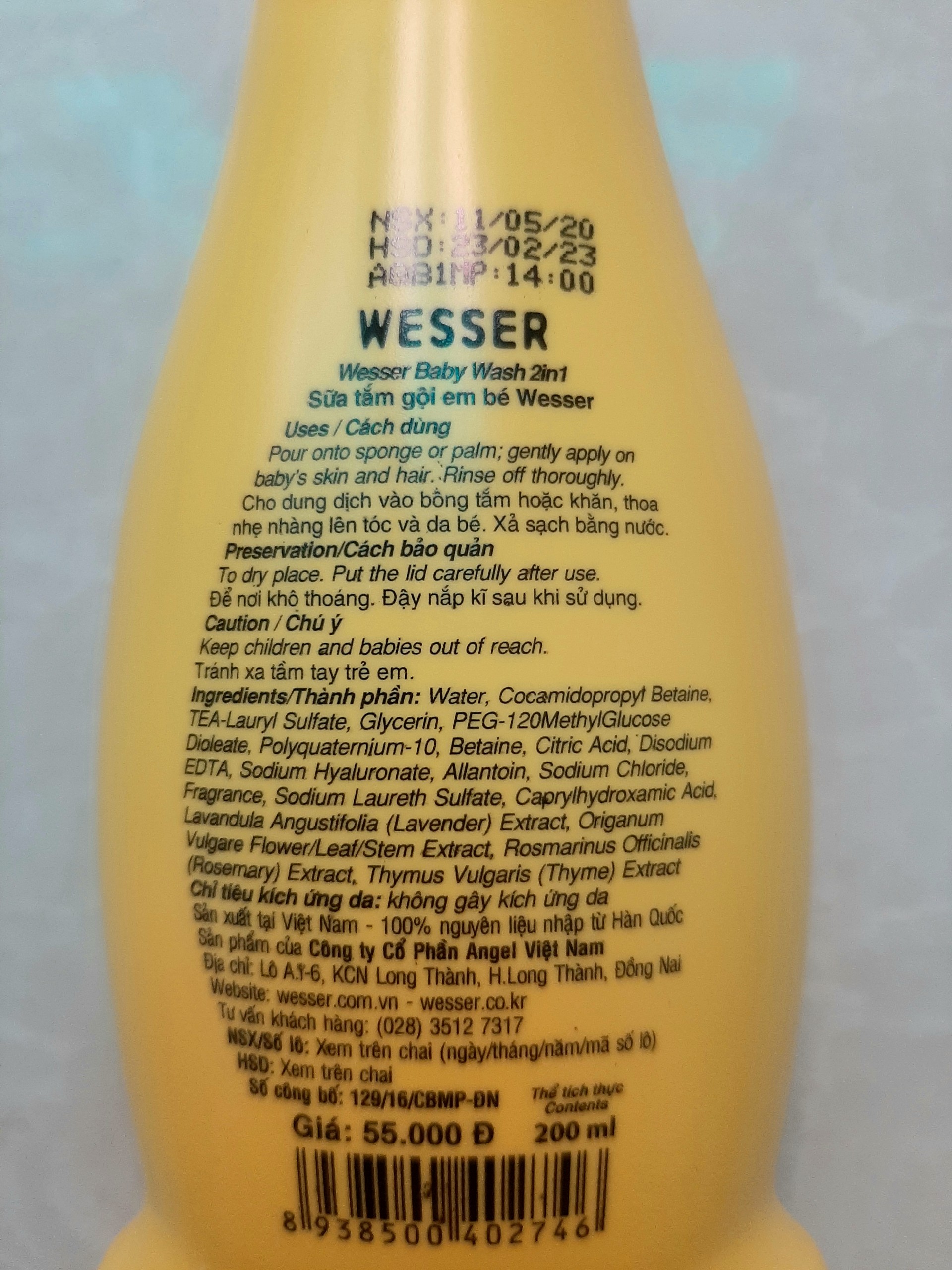 Sữa tắm gội Wesser 2in1 hương phấn 200ml