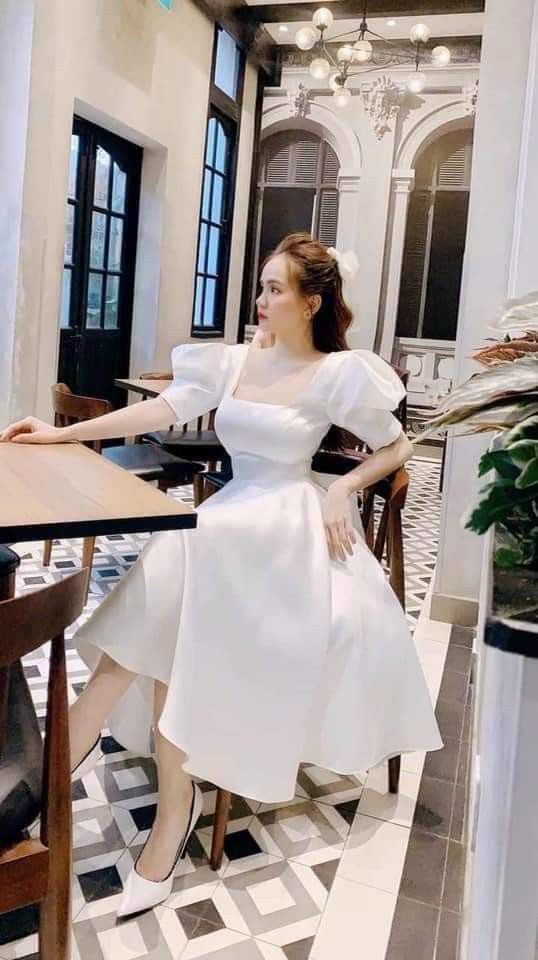 Đầm Xòe Tay Con Nơ Lưng