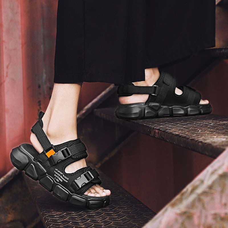 Dép nam đi biển 2 quai Velcro, dép co giãn có thể điều chỉnh, dép đế dày phẳng, dép thời trang mùa hè