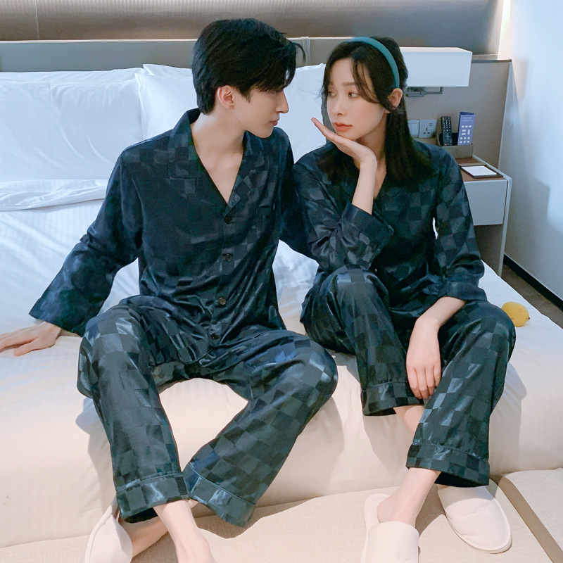 Đồ Ngủ Satin Lụa Dài Tay Cao Cấp ♥️ Đồ Đôi Lụa Gấm Mặc Nhà Nam Nữ ♥️ IVY614
