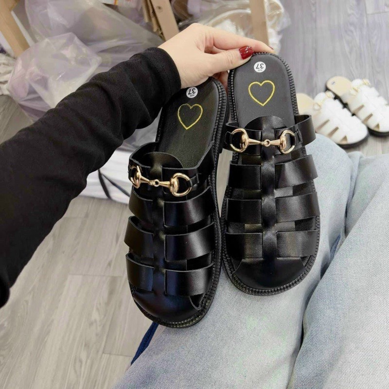 Dép sục nữ ,sục rọ đan dây phối xích cực đẹp, dép nữ kiểu rọ thoáng khí êm chân chất da siêu mềm