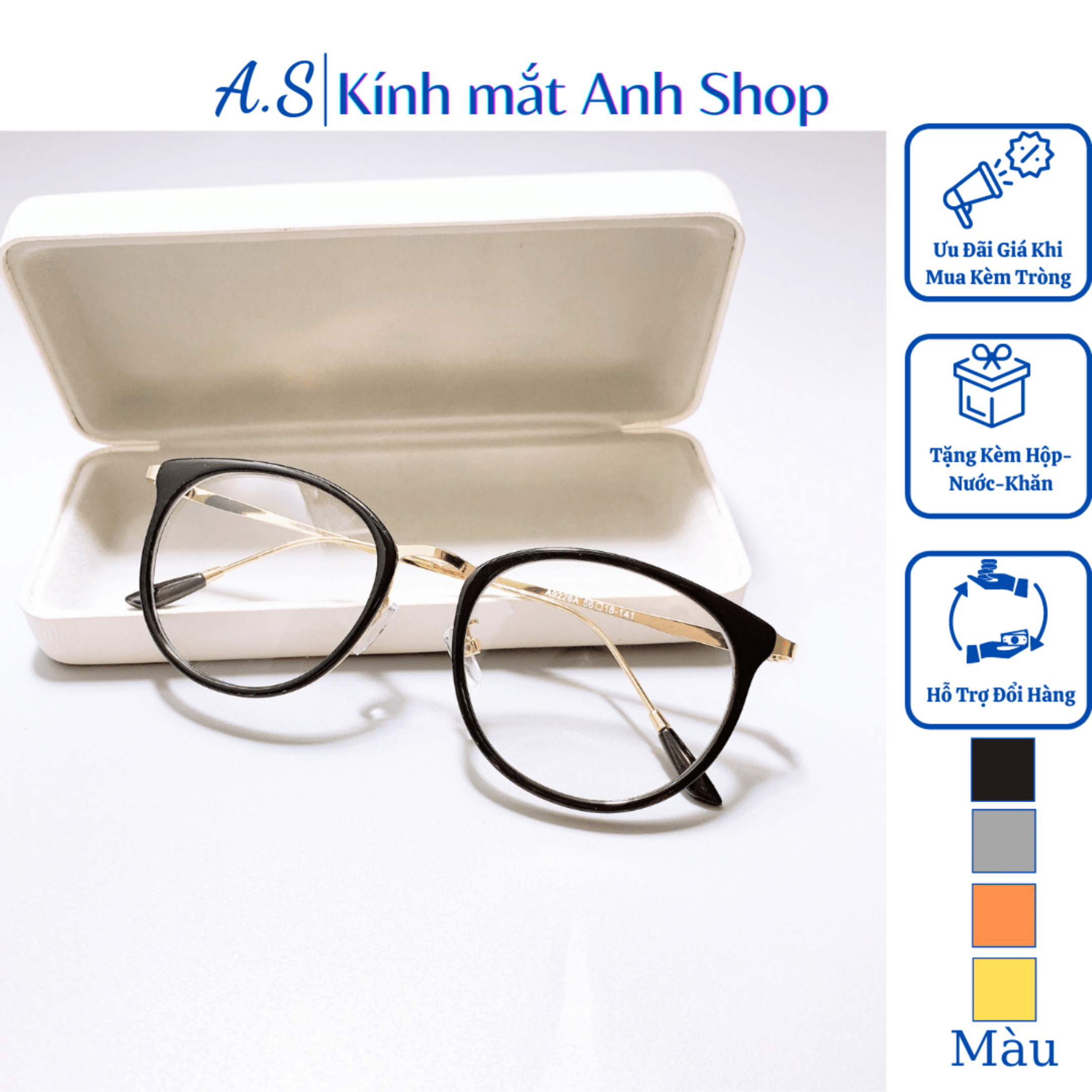 [3-5/8 Hoàn Tiền 25%] Kính tròn mắt mèo kim loại tròn thời trang 9228 nhận cắt mắt cận viễn loạn