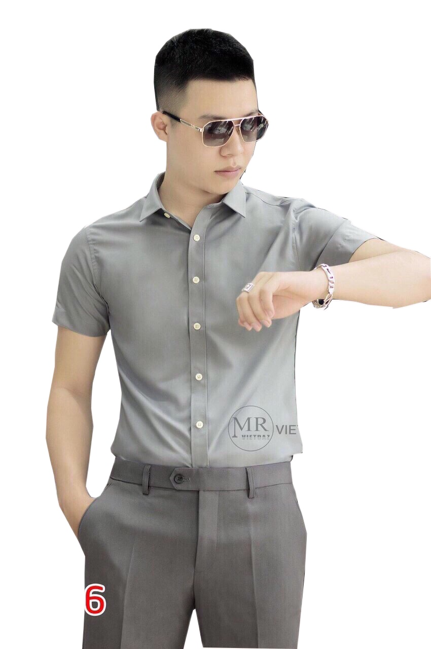 Áo somi nam trơn ngắn tay chất kate lụa mẫu mới phong cách hàn quốc stt050