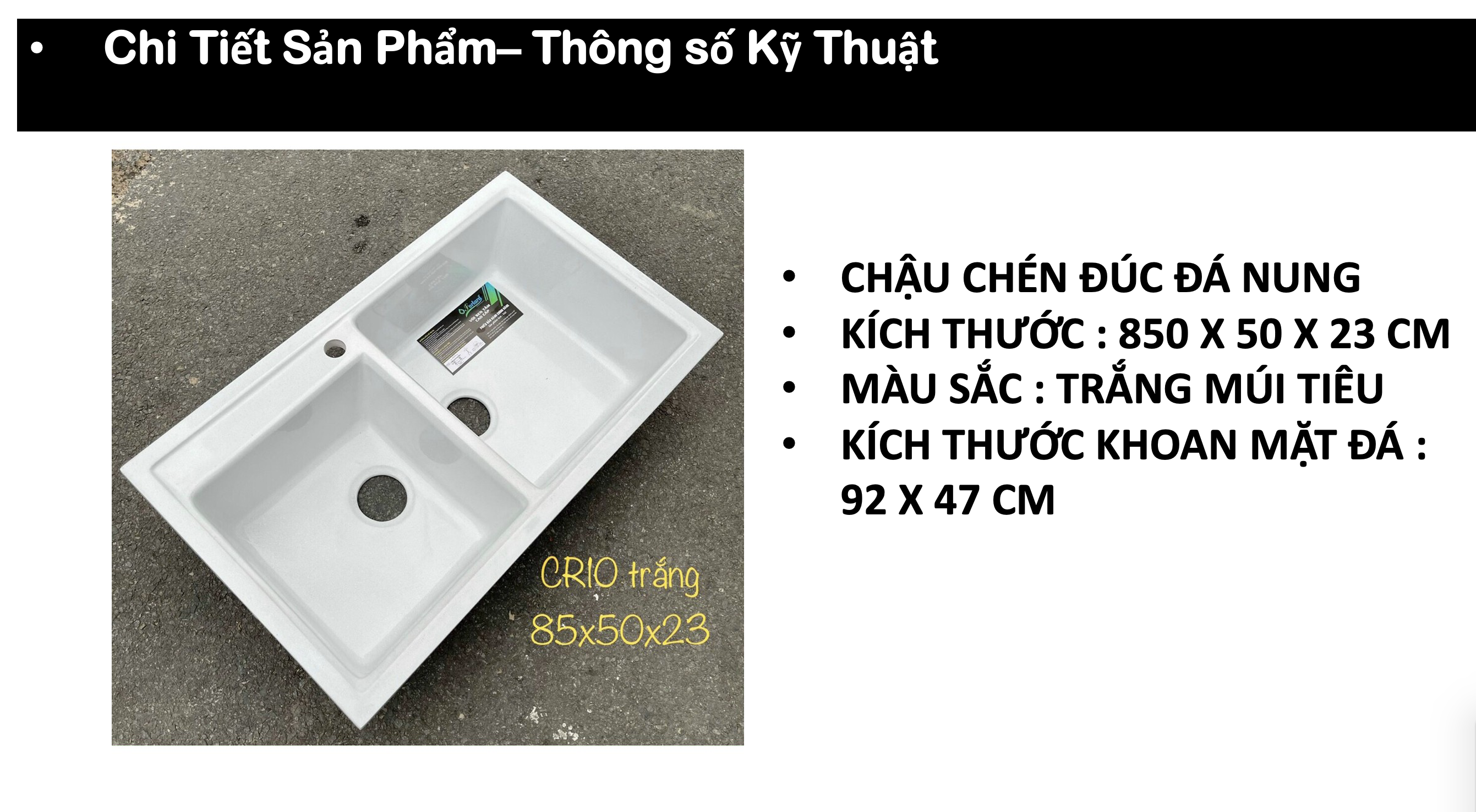 Chậu rửa chén đá nhân tạo KT 84x50x23