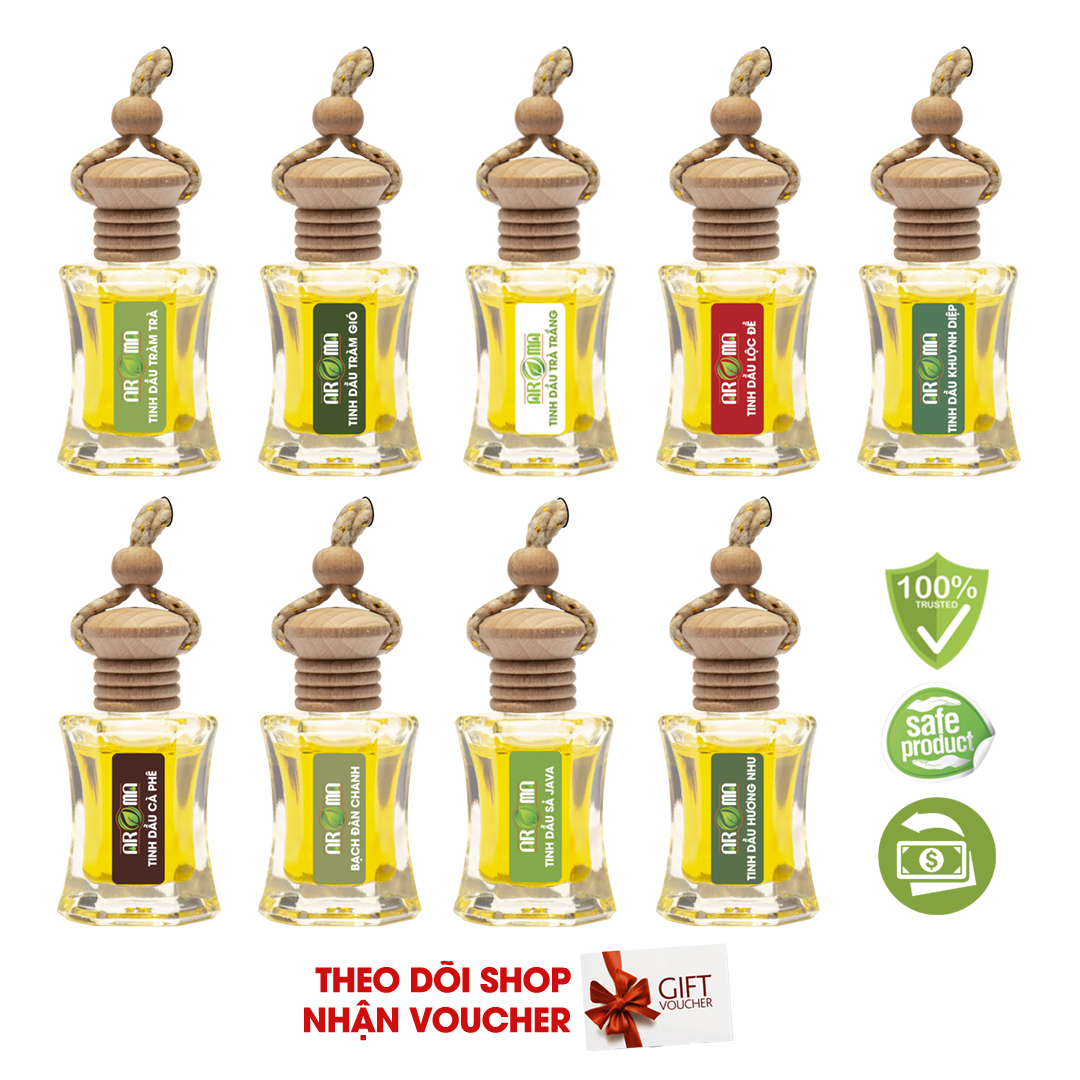 Tinh dầu AROMA thiên nhiên, tự khuếch tán thơm phòng, ô tô, tủ áo, khử mùi, chai lục giác có dây treo