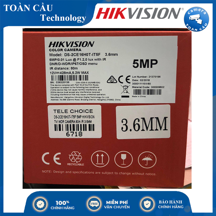 [100% CHÍNH HÃNG] Camera HD-TVI Hikvision DS-2CE16H0T-IT5(F) -  Camera Toàn Cầu