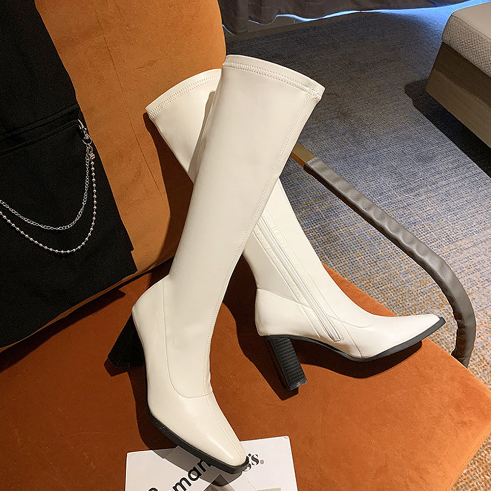 Bốt/Boots Đùi Da Mềm Mix Khoá Cạnh Gót Vuông 8p Cao Cấp (Mã Q86)