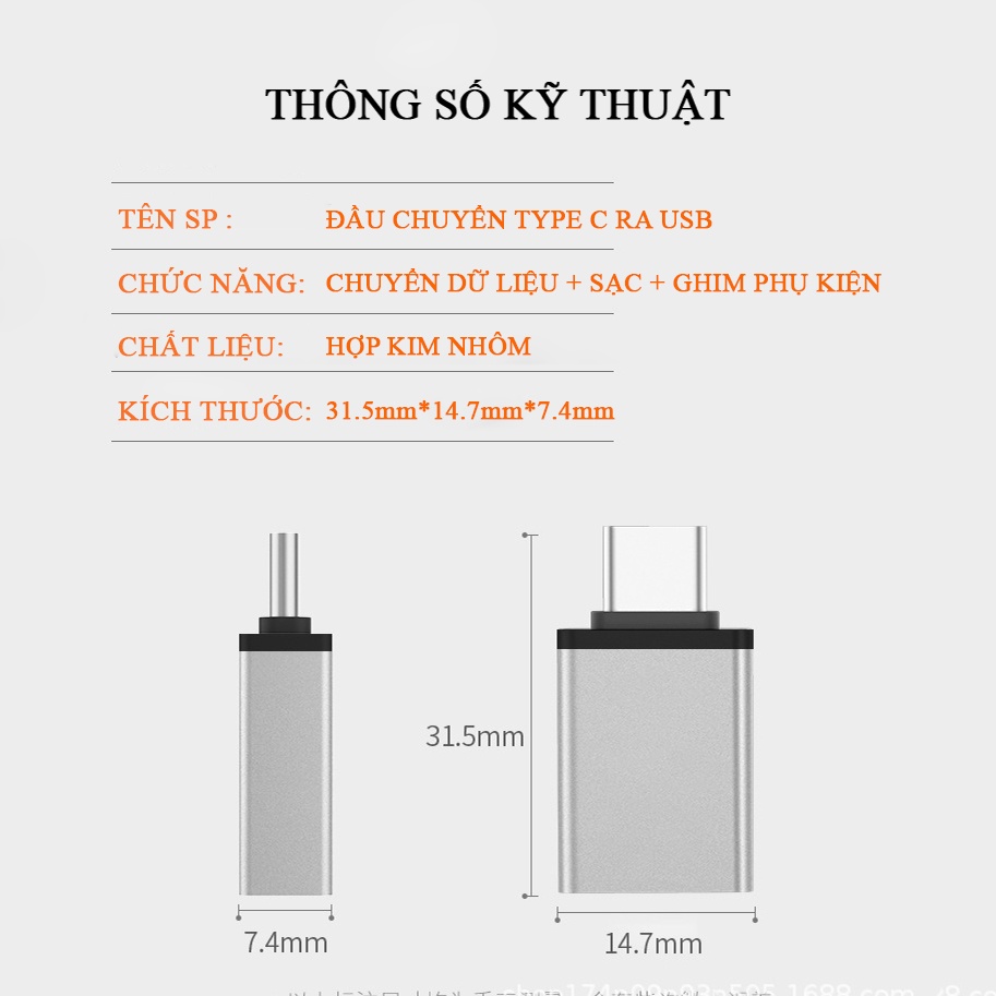 Đầu chuyển OTG Type C sang USB 3.0 cho laptop,macbook, android.