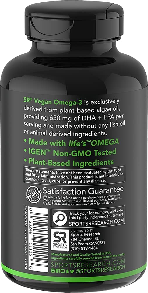 HŨ 60 VIÊN DẦU ALGAE THỰC VẬT THAY THẾ DẦU CÁ SR Omega-3 Fish Oil Alternative, DHA & EPA Fatty Acids, Non-GMO, CHO NGƯỜI ĂN CHAY Vegan, KHÔNG PHỤ GIA Carrageenan Free