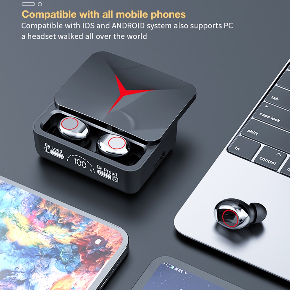 Tai nghe chơi game M90 ​​Tai nghe Bluetooth có Mic Âm thanh nổi Bass âm thanh HiFi TWS Tai nghe không dây thực tế Đèn LED thể thao Tai nghe auriculare