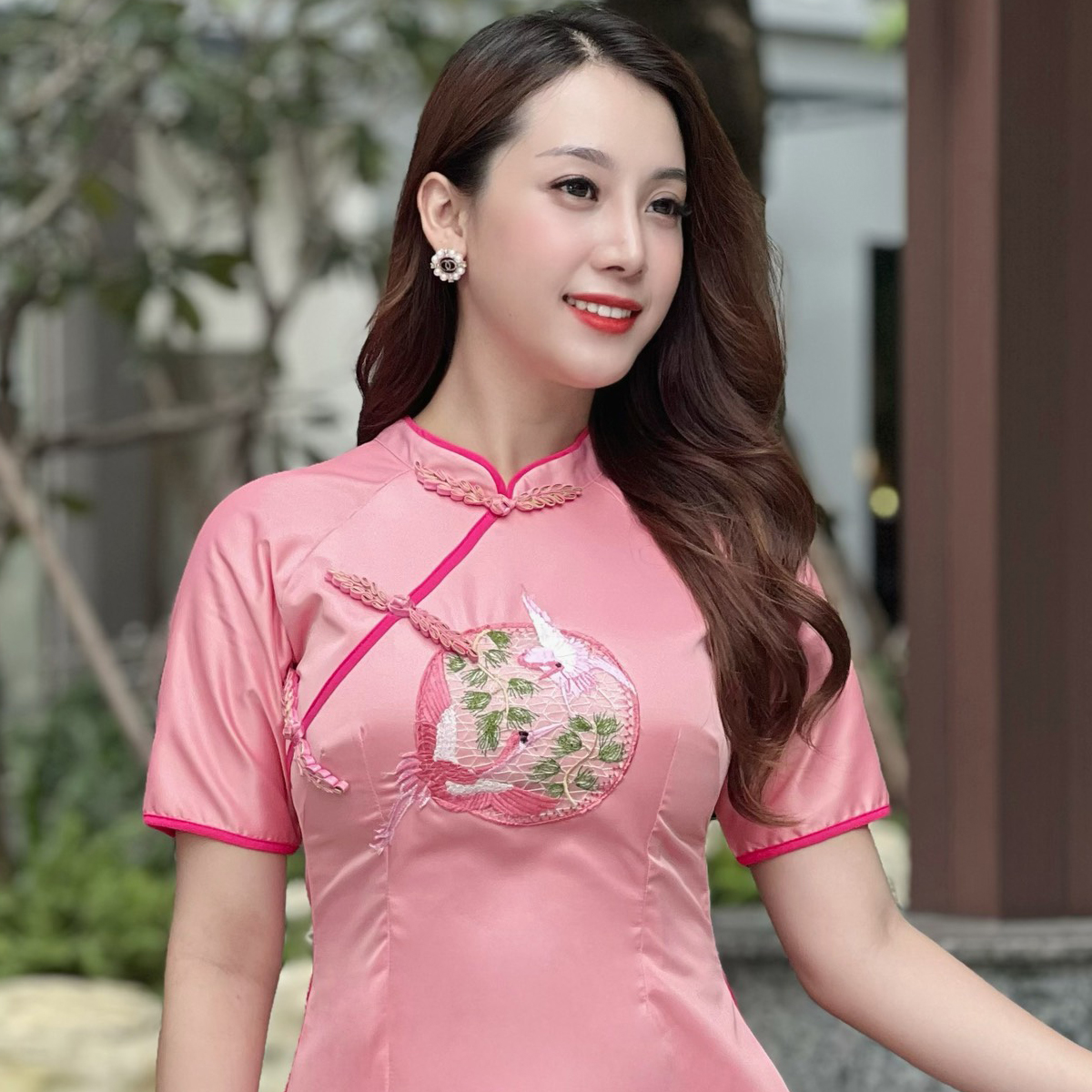 Áo dài cách tân phối nút xinh lung linh AD033 - Lady Fashion -Khánh Linh Style
