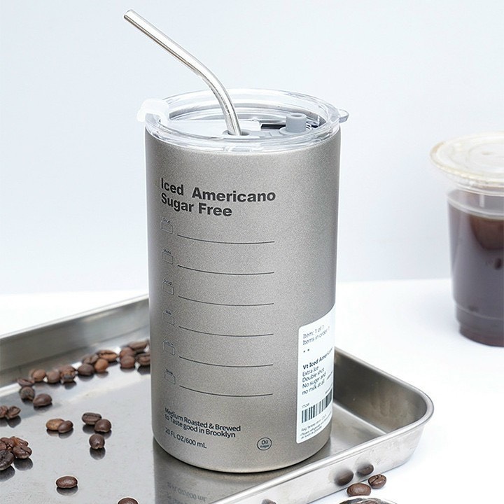 Ly giữ nhiệt INOX kèm ống hút uống coffee Iced Americano 600ML, 300ML siêu hot hit - nắp chống tràn, mẫu cốc giữ nhiệt văn phòng đẹp, sang trọng