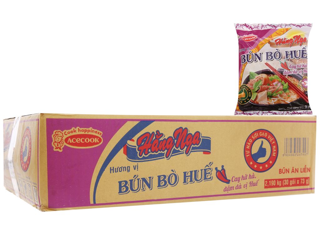 Thùng 30 gói bún bò huế Hằng Nga 73g
