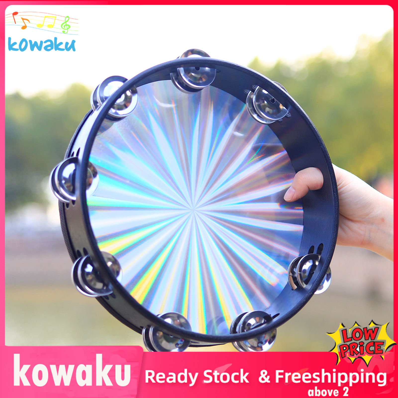 kowaku Tambourine 10  Double Row Jingle Tambourine for Adults Kids Wooden Tambourine Instruments Percussion Musical Instrument Handbell