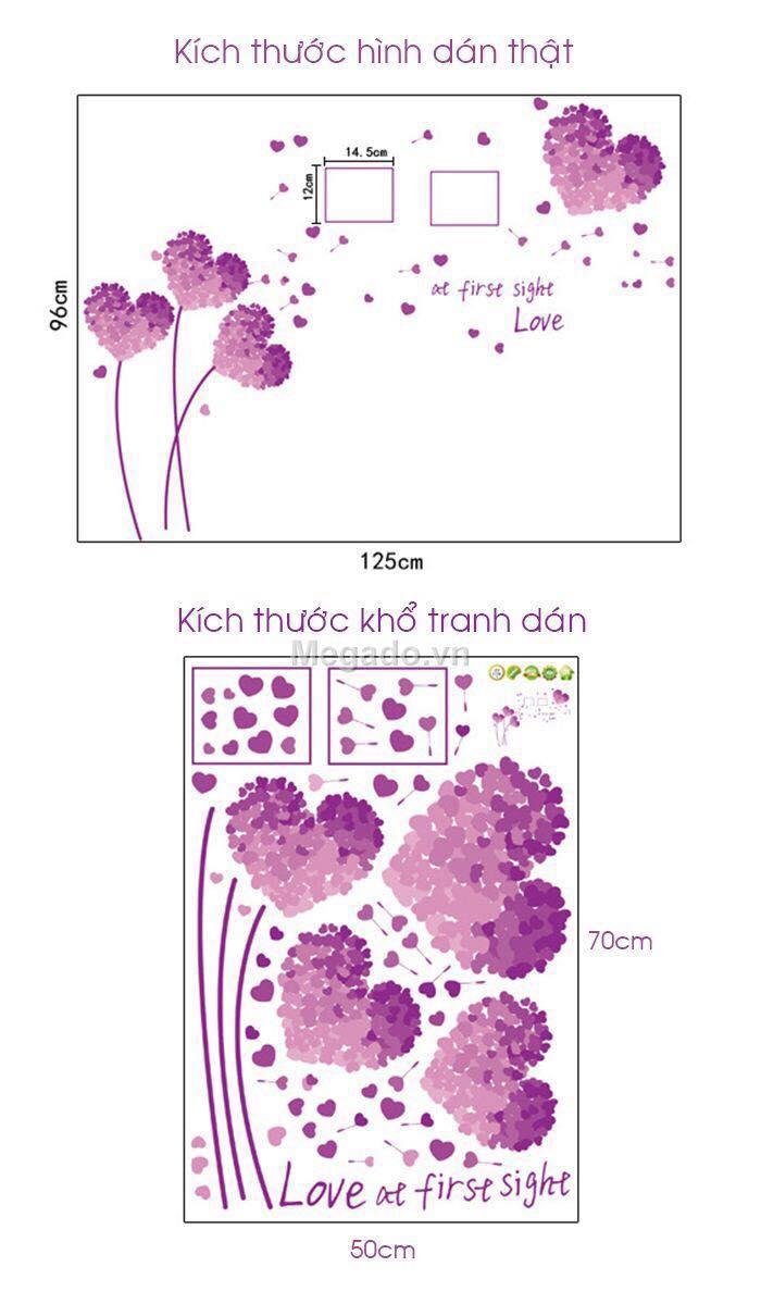 Decal dán tường mẫu  trái tim màu tím