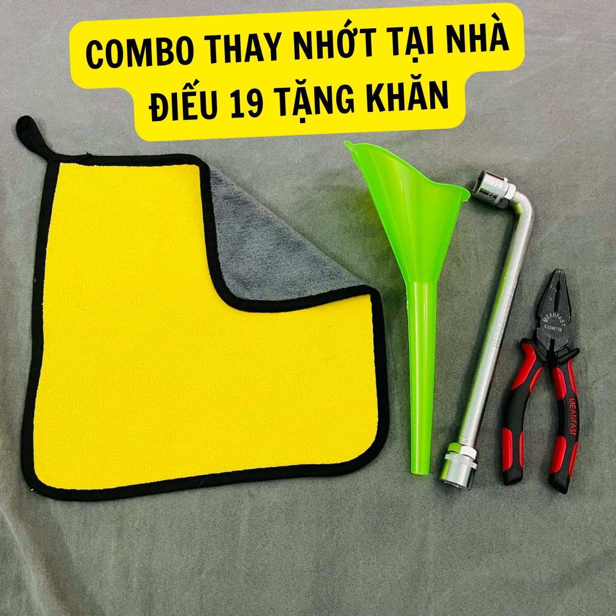 COMBO Bộ Dụng Cụ Thay Nhớt Xe Máy Tại Nhà (Khăn Lau, Phễu Thay Nhớt, Điếu Thay Nhớt, Kềm Mở Nắp Nhớt)