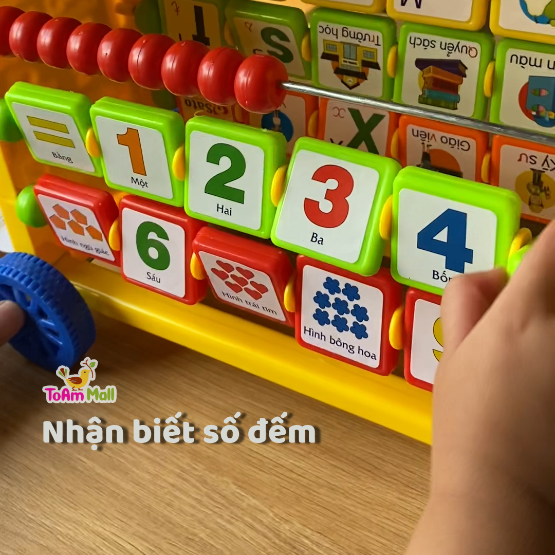 Gấu Con Chăm Học 8 in 1 - Kệ học chữ cái, chữ số đa năng - Bé chơi và nhận biết đồ vật, con vật, số đếm từ 1 tuổi qua hình ảnh