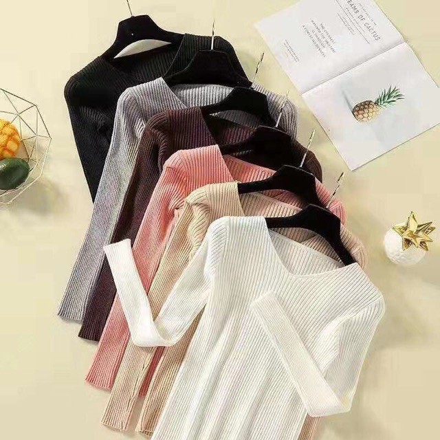 Áo len đũa cổ tim hàng quảng châu chất len mịn, đẹp