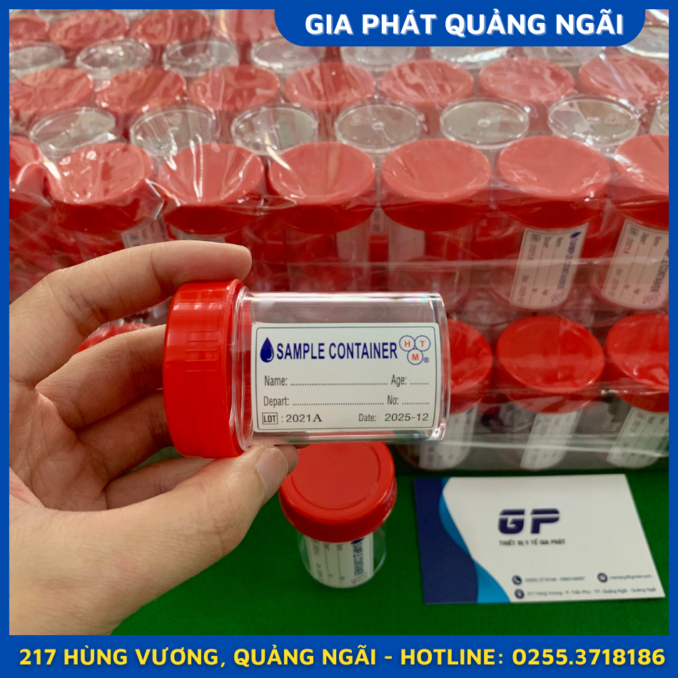 Lọ đựng mẫu bệnh phẩm có nhãn htm đựng mẫu nước tiểu xét nghiệm