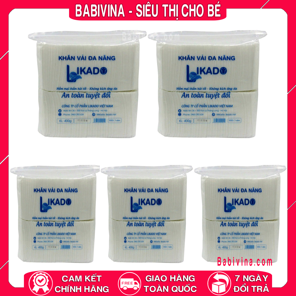 COMBO 5 Gói Khăn Vải Đa Năng LIKADO 400g (20x22cm) 200 Tờ