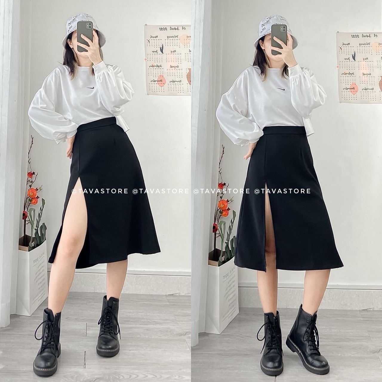 Set váy xẻ + croptop tay dài nike