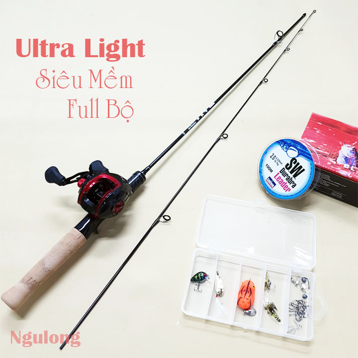 Bộ cần câu cá UL máy ngang 1m68 - 1m8 - câu suối, câu cá mương, cá cháp+ máy câu cá staco + dây câu + hộp mồi câu lure ( Ngu Long )