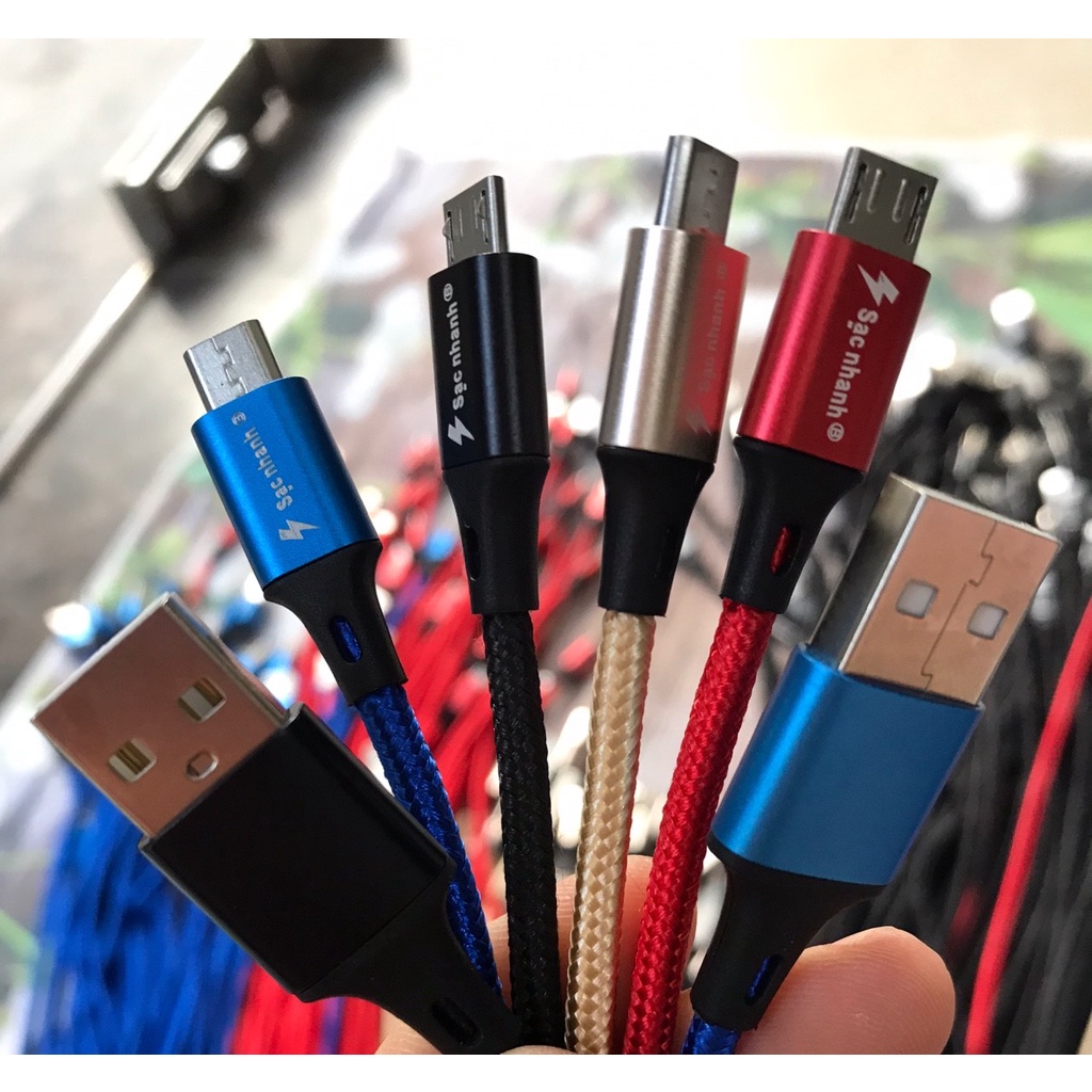 CAP01 - Cáp dù sạc nhanh 2A dài 2m Chân IPhone, micro, type