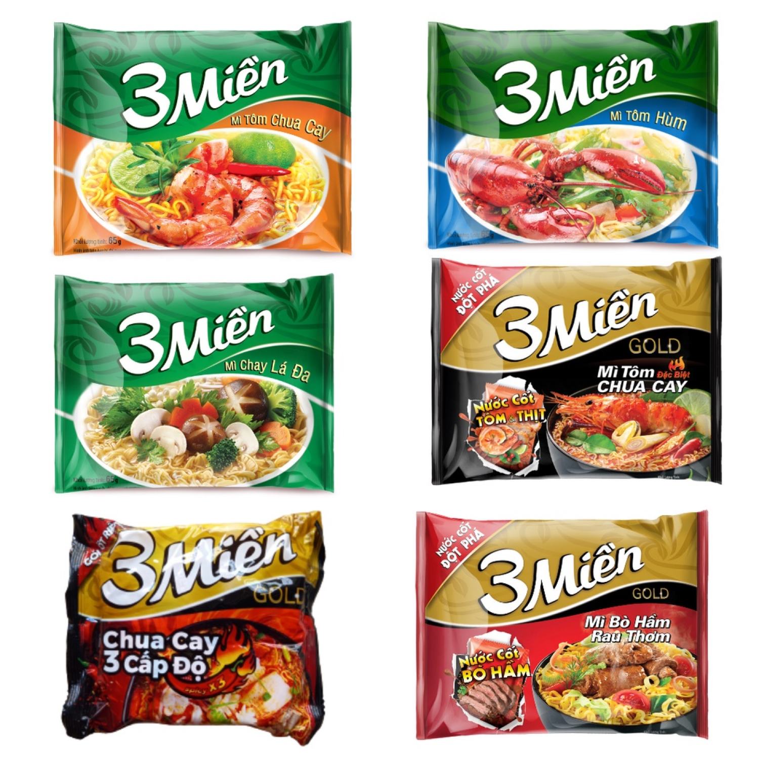 10 gói Mì tôm 3 miền vị tôm chua caʏ