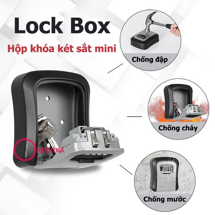 (Kim Loại) Lock Box hộp khóa két sắt mini 4 mã đựng Chìa khóa Thẻ Vật dụng cho Homestay Văn phòng Chung cư Airbnb Nhà