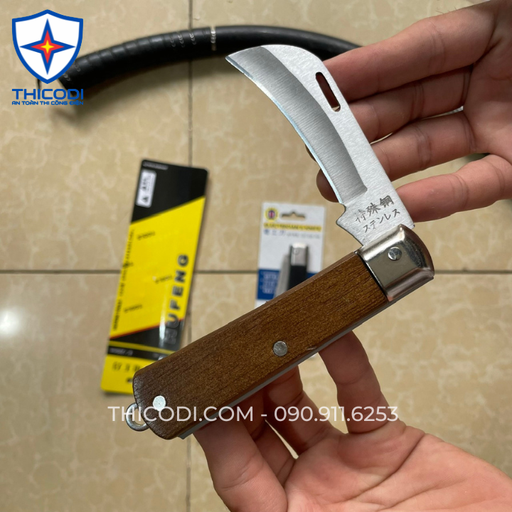 Dao gọt dây cáp điện cán gỗ lưỡi thẳng và cong