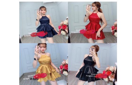 Đầm xòe cổ yếm phi bóng 2 tầng