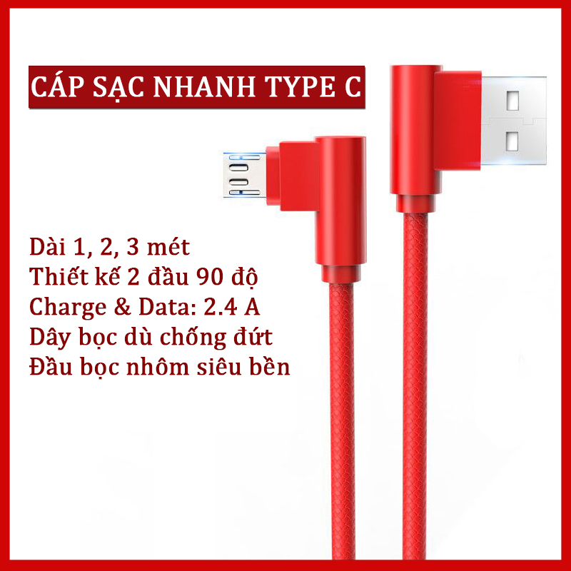 DÂY CÁP SẠC NHANH TYPE C & IPHONE - Dài 1 mét, 2 mét, 3 mét