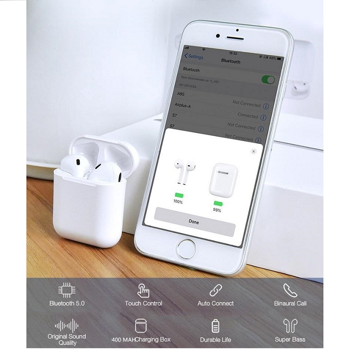 Tai nghe i12 tws dòng Bluetooth V5.0 cảm ứng nghe nhạc gọi điện