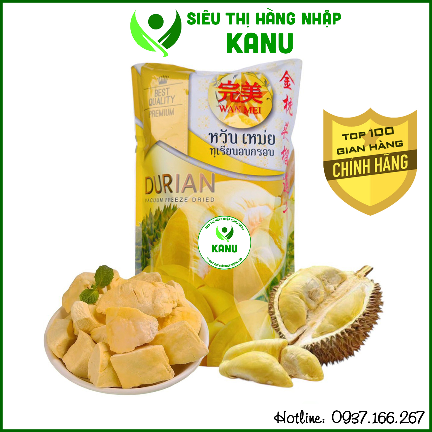 Sầu riêng sấy lạnh MonThong Wan Mei bịch khổng lồ Thái Lan 210g
