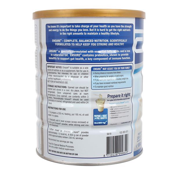 sữa ensure úc lon 850g