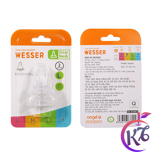 Núm ty thay thế bình sữa Wesser silicone siêu mềm cổ hẹp size L - 2 cái/vỹ - num ti binh sua num vu thay binh sua co thuong