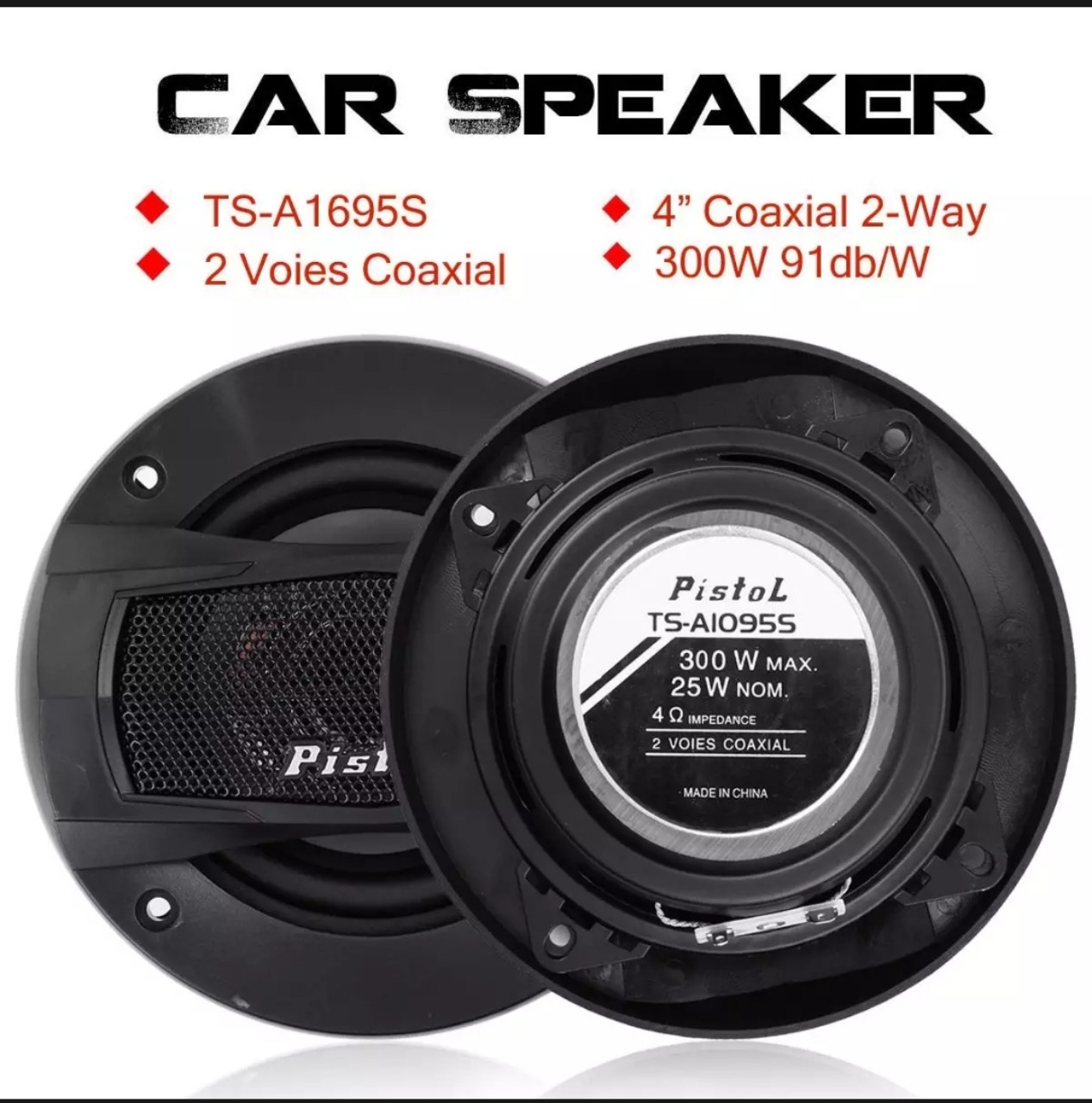 [Hỗ trợ lắp đặt tại Hải Phòng] Bộ 2 Loa Cánh Cửa 300W Cho Ô Tô Xe Hơi - Loa Đồng Trục Pistol TS-A1095 (10cm - 4 inch) 2 Đường Bass Treble Riêng Biệt