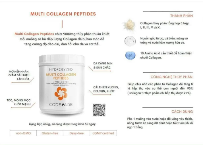 Bột collagen tổng hợp trẻ hóa da CodeAge Multi Collagen 567g - ngochancosmetics