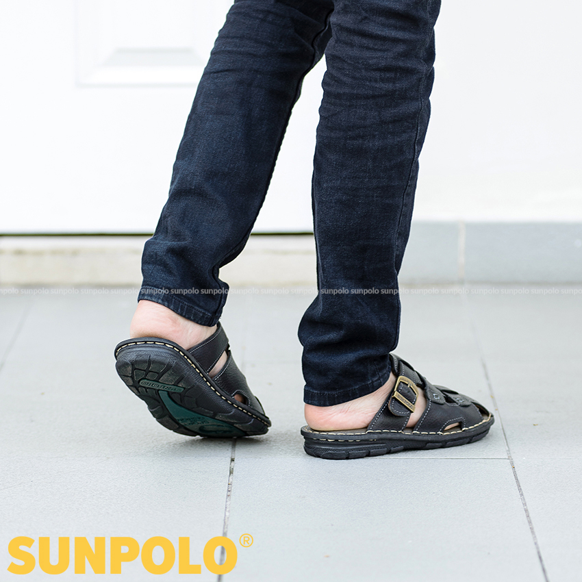 Men Leather SUNPOLO Sandals ABI020 (Brown, Black)