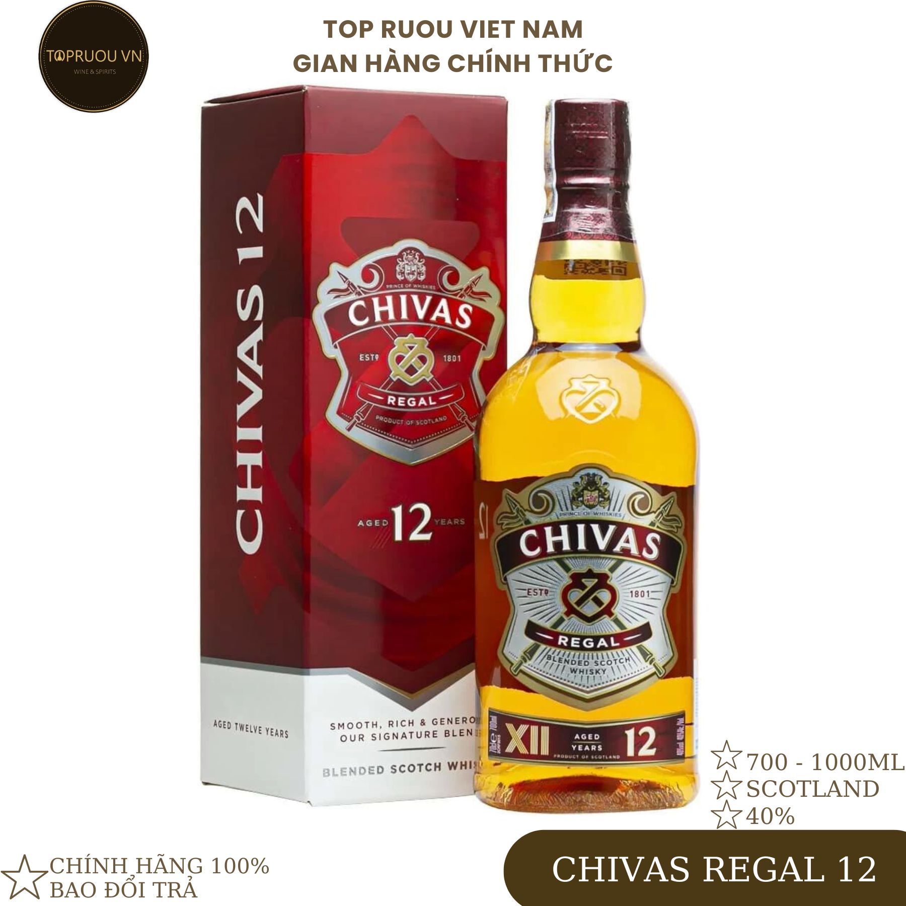 [TẶNG TÚI HÃNG] Rượu Whisky Chivas Regal 12 - 700ml - 1000ml [Chính Hãng][Top Rượu VN]