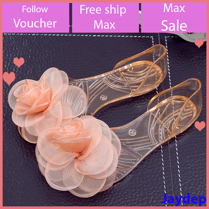 Dép nhựa đi mưa size 35 đến 40 đính nơ trong suốt siêu cute cho bạn nữ V255