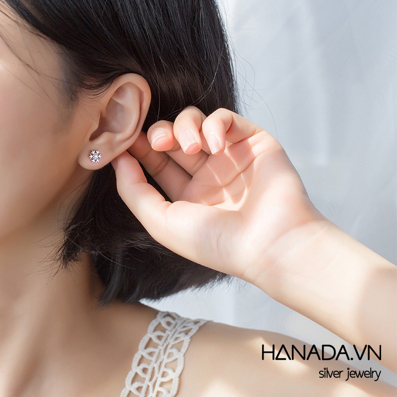 [HCM] Bông Tai Bạc Hanada Hoa Tuyết E10 13