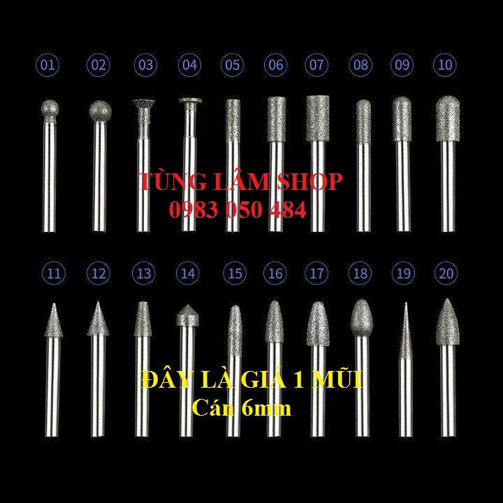 1 đầu mài kim cương trục 6mm