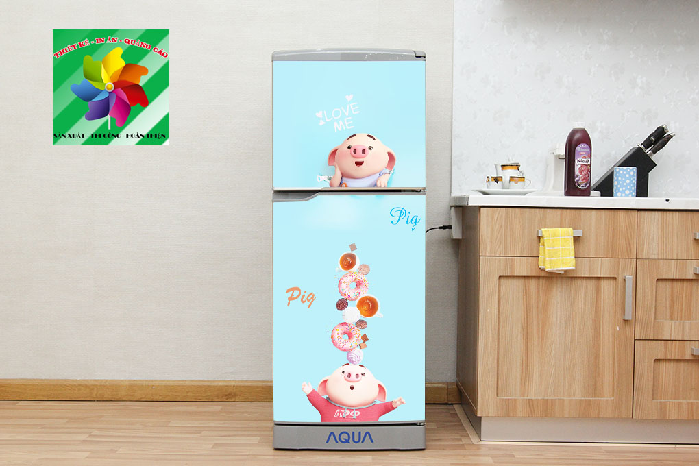 Decal dán trang trí tủ lạnh cao cấp - Pig cute
