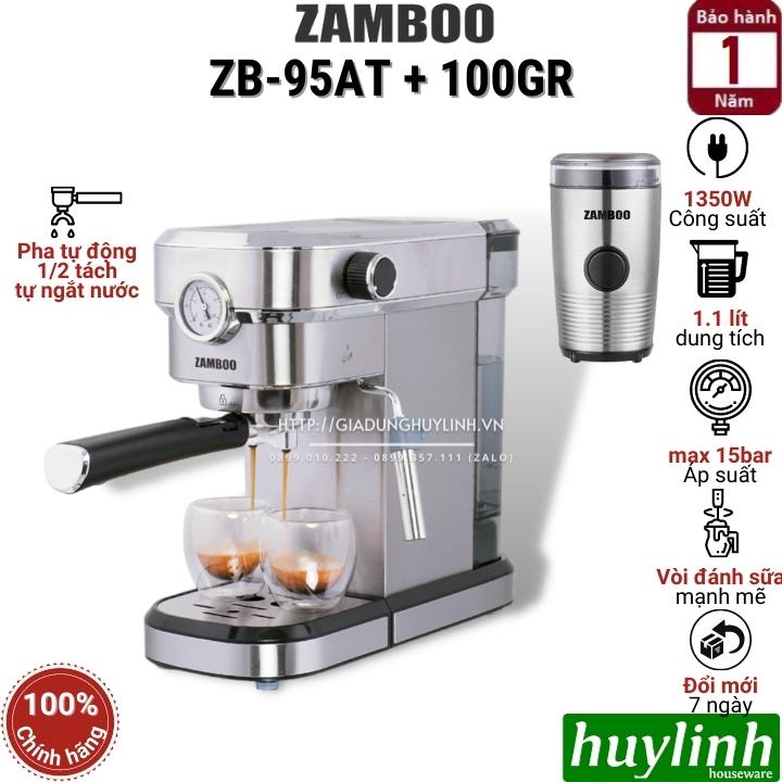 Máy pha cà phê Espresso Zamboo ZB-95AT - Tặng Máy xay 100gr + 500gr cafe - Model 2021