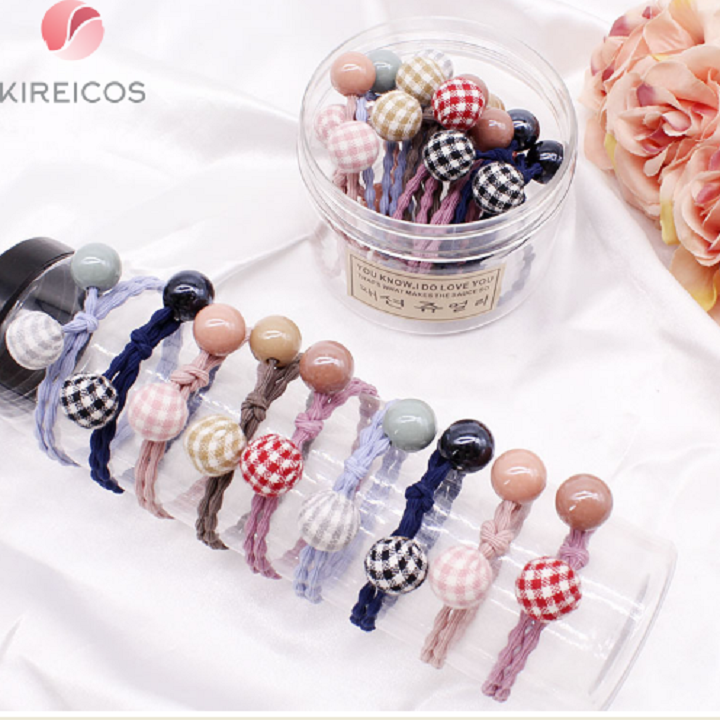 Set 10 dây cột tóc hạt caro hàn quốc - màu ngẫu nhiên - kireicos
