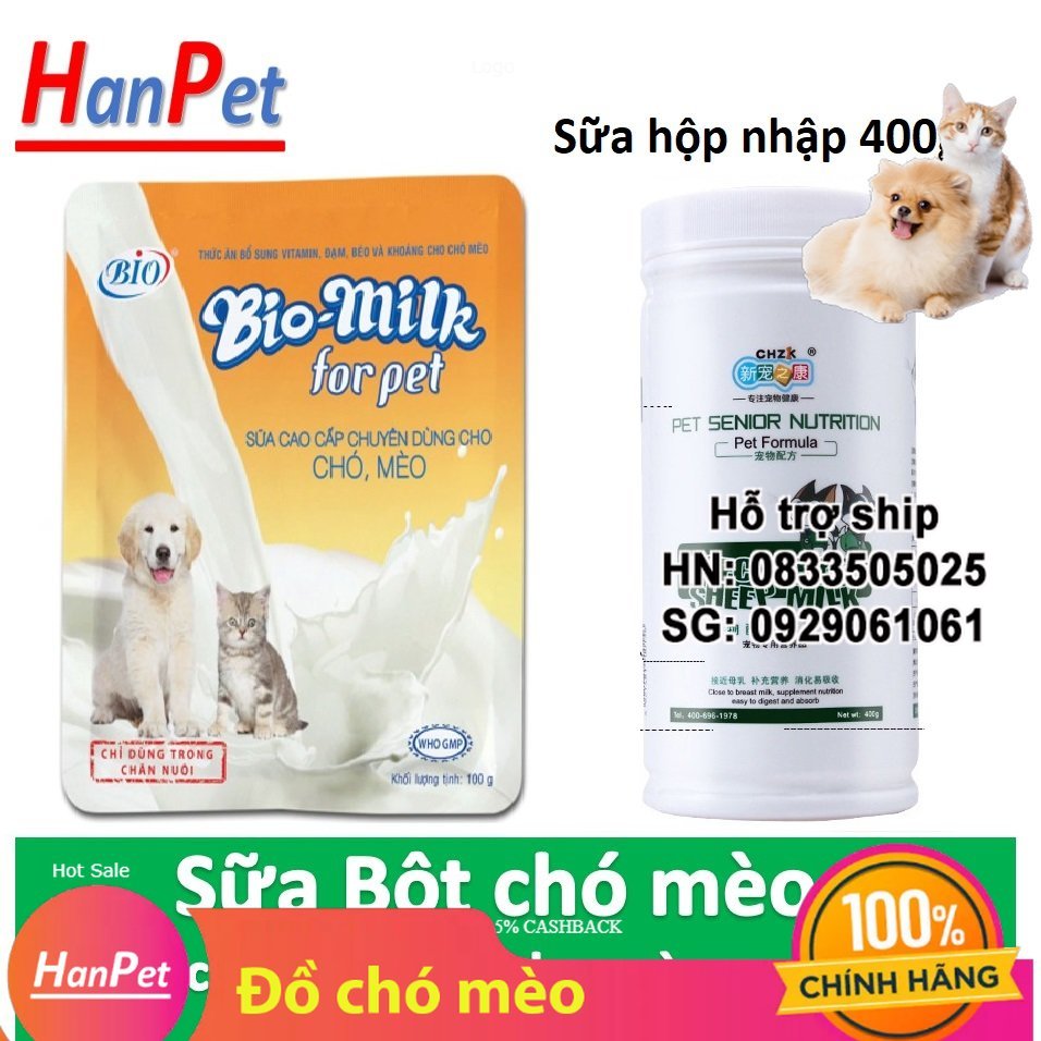Hanpet - Sữa bột cho chó mèo bio milk (2 loại) dinh dưỡng thú cưng sữa cho chó mèo sơ sinh Biomilk
