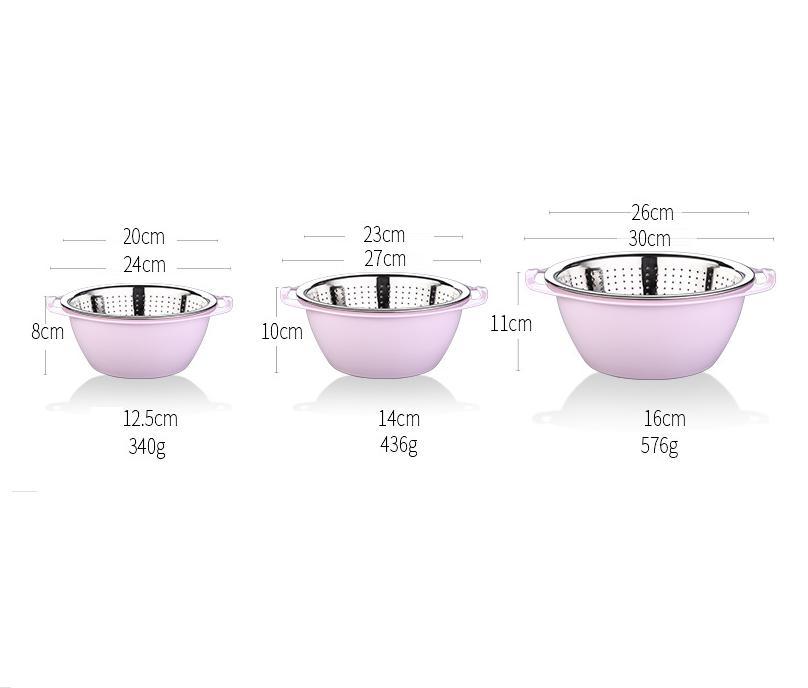 Bộ thau rổ đựng rau củ ( Rổ Inox 304 thau nhựa  ) - 27x10cm ( ĐK : 23cm )