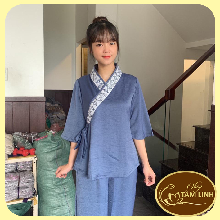 Đồ Lam Đi Chùa _ Mẫu Xéo Nơ Vải Lụa